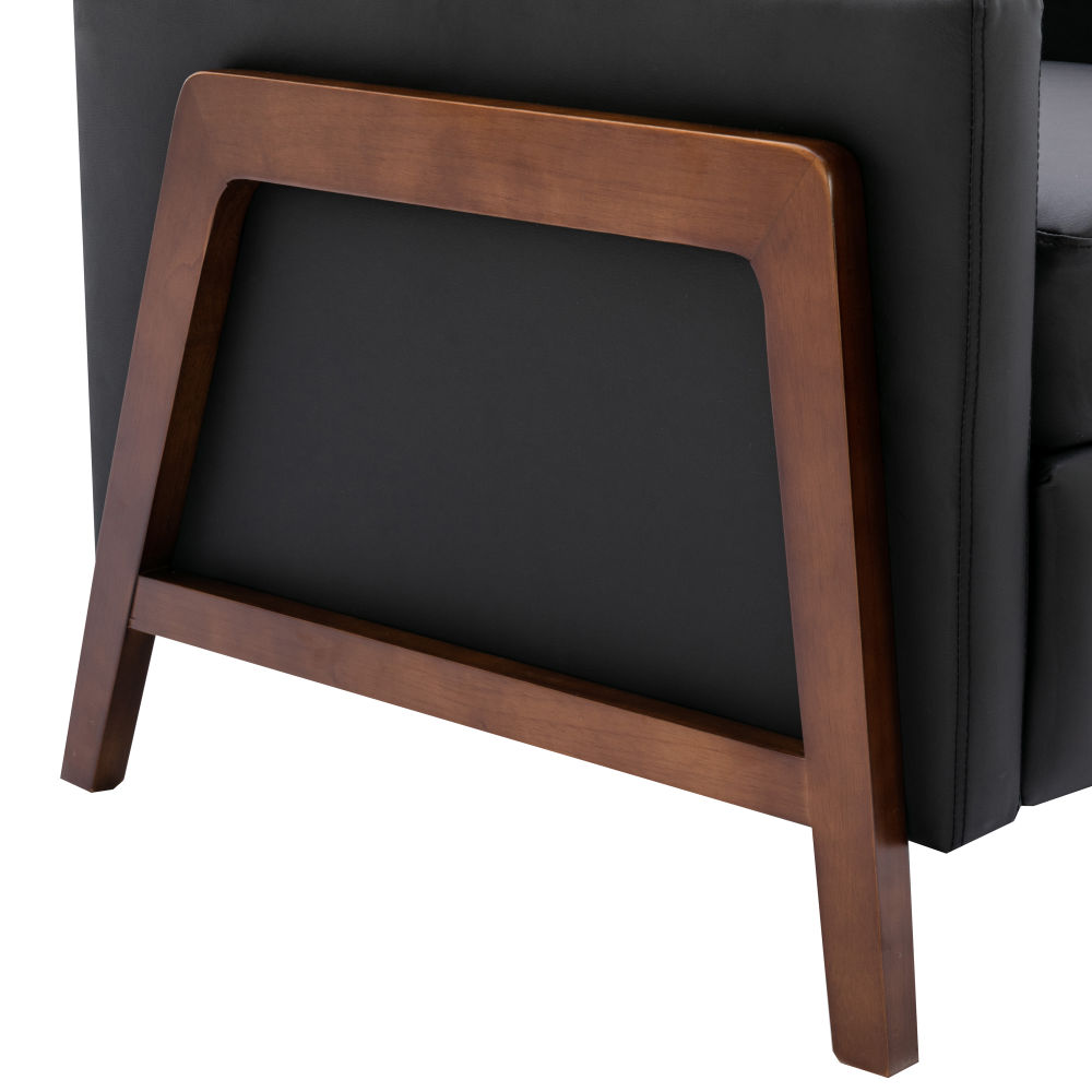 dropship Wood-Framed PU Leather Recliner Chair Adjustable Home Theater Seating with Thick Seat Cushion and Backrest Modern Living Room Recliners, Black(Old SKU:PP289527AAB)
