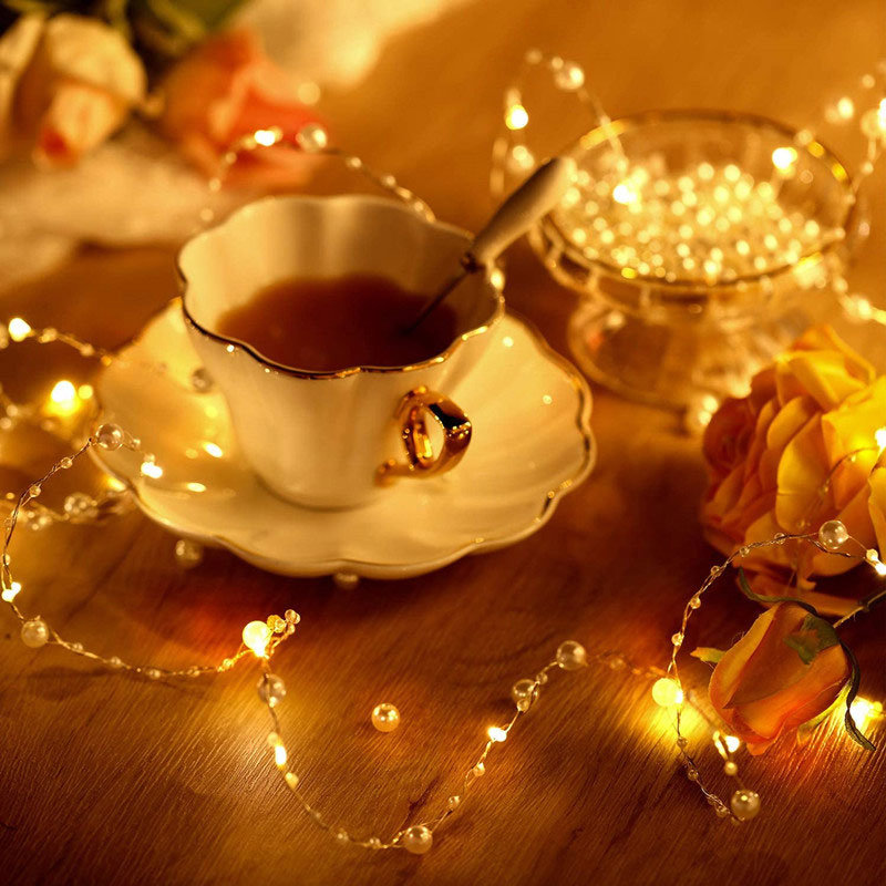 dropship 2/5/10m Pearl Wire Copper String Light Christmas Valentine Wedding Decoration for Home Wedding Party Mariage Garland Decoration