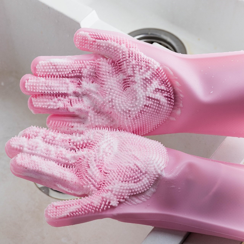dropship 1 Pair Dishwashing Cleaning Gloves Magic Silicone Rubber Dish Washing Glove For Household Scrubber Kitchen Clean Tool Scrub