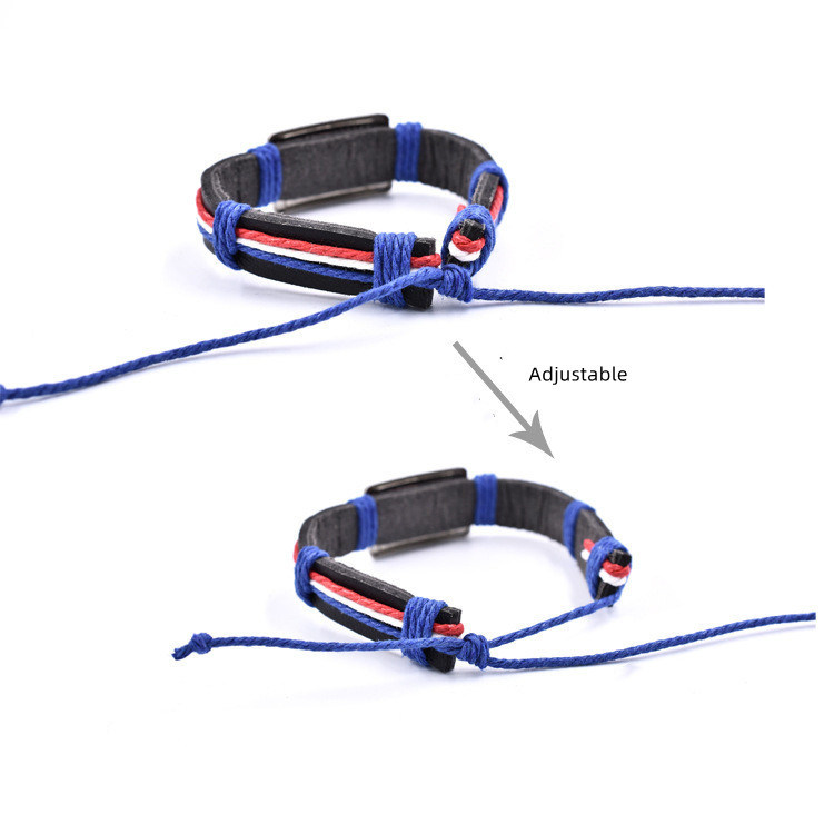 dropship Flag Shape Pattern Braided Bracelet With PU Leather Chain Independence Day Presidents Day Decoration