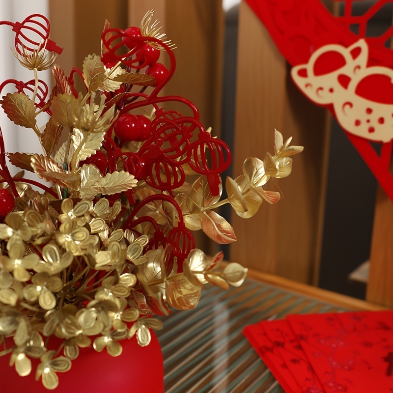 dropship 1pc New Year Spring Festival Pots; Artificial Flowers Plants Festival Pots For New Year Spring Festival Home Restaurant Tabletop Festival Festival Party DIY Decoration