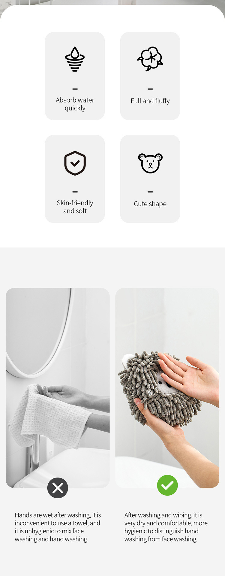 dropship 1pc Hand Towel Ball; Cartoon Hanging Towel; Quick Drying; Kitchen And Bathroom; Chenille Lovely Rag; Thickened Towel 6.69"×6.69"