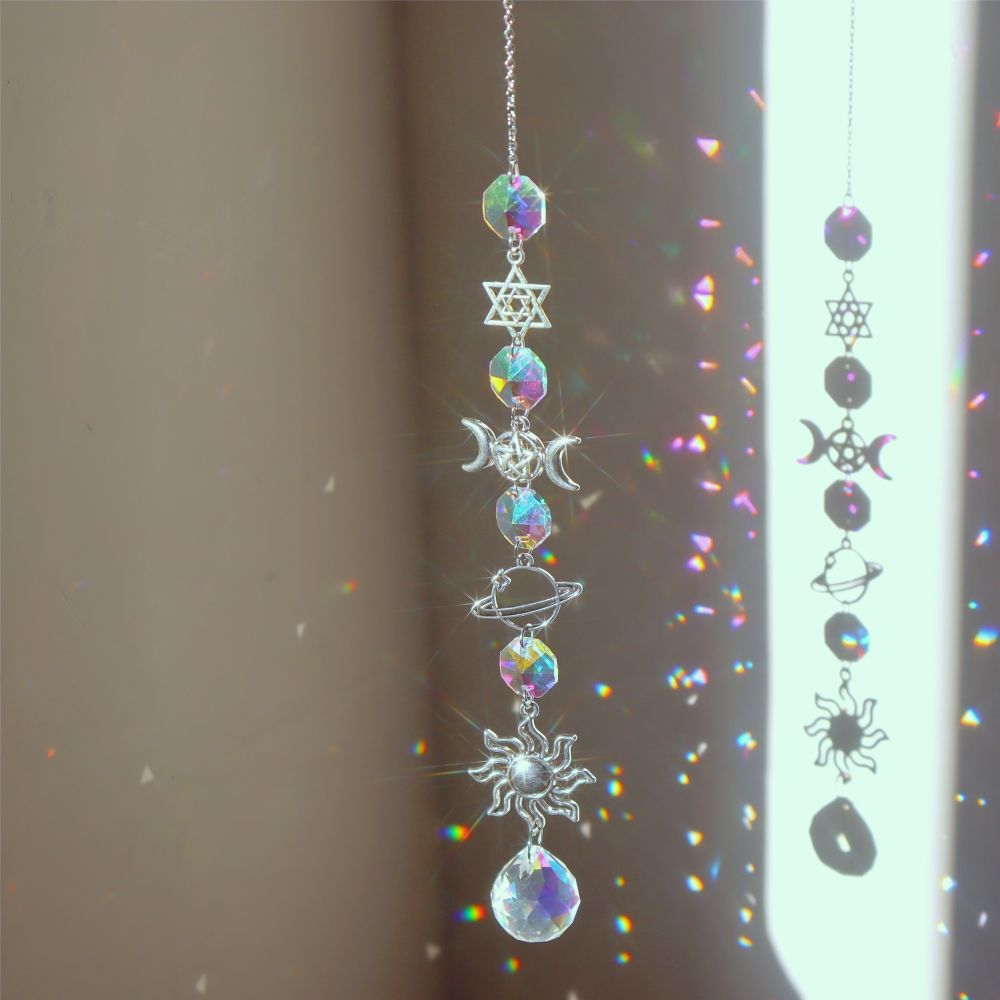 dropship 1pc; Colorful Crystals Suncatcher Hanging Sun Catcher With Chain Pendant Ornament Crystal Balls For Window Home Garden Christmas Day Party Wedding Decoration