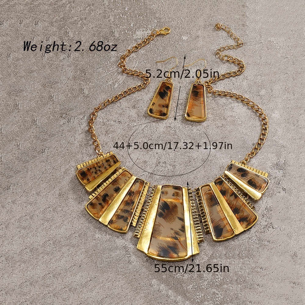 dropship A set of Leopard Print Jewelry Set Chunky Pendant Necklace & Dangle Earrings Punk Style Popular Accessories