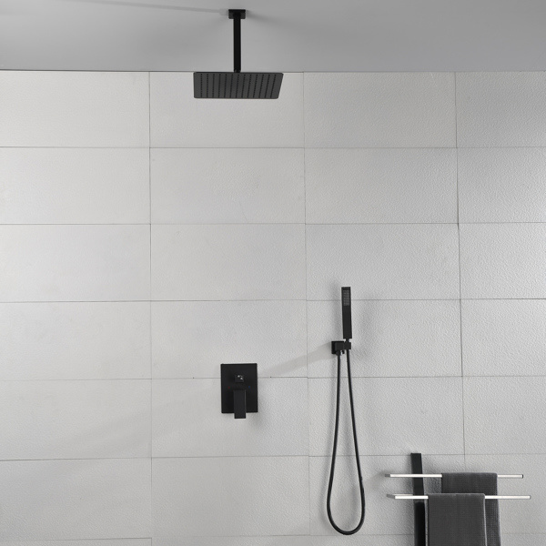 dropship Matte Black Shower Set System Bathroom Luxury Rain Mixer Shower Combo Set Ceiling Mounted Rainfall Shower Head Faucet