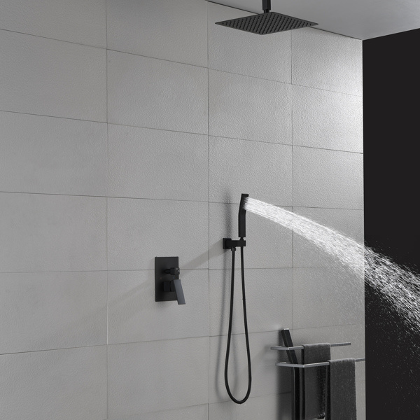 dropship Matte Black Shower Set System Bathroom Luxury Rain Mixer Shower Combo Set Ceiling Mounted Rainfall Shower Head Faucet