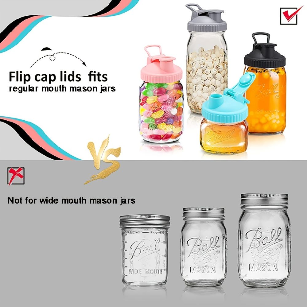 dropship 1pc Mason Jar Lids; Flip Cap Mason Jar Lids; 8.6cm/3.38in Inner Diameter Reusable With Pour Spout And Leak Proof Airtight Seal For Regular Mouth Mason Jars