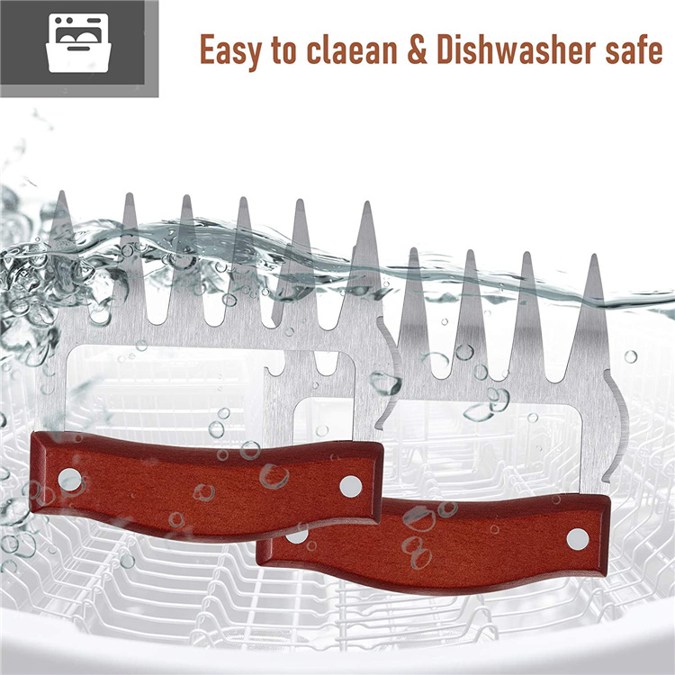 dropship LMETJMA Bear Claws Stainless Steel BBQ Meat Shredder Claws with Wooden Handle Bottle Opener Turkey Chicken Claws KC0423