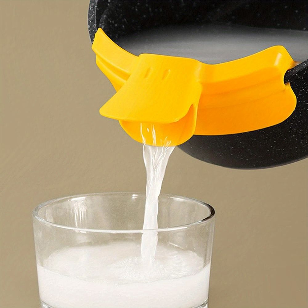 dropship 1pc; Anti-Spill Silicone Slip On Pour Soup Spout Funnel; Kitchen Dedicated Anti-Spill Pots Round Edge Deflector Pour Soup Funnel Duckbill Diversion Mouth