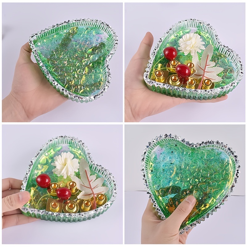 dropship 1pc Heart-shaped Striped Dewdrop Tray Saucer Love Water Pattern Storage Box Silicone Mold