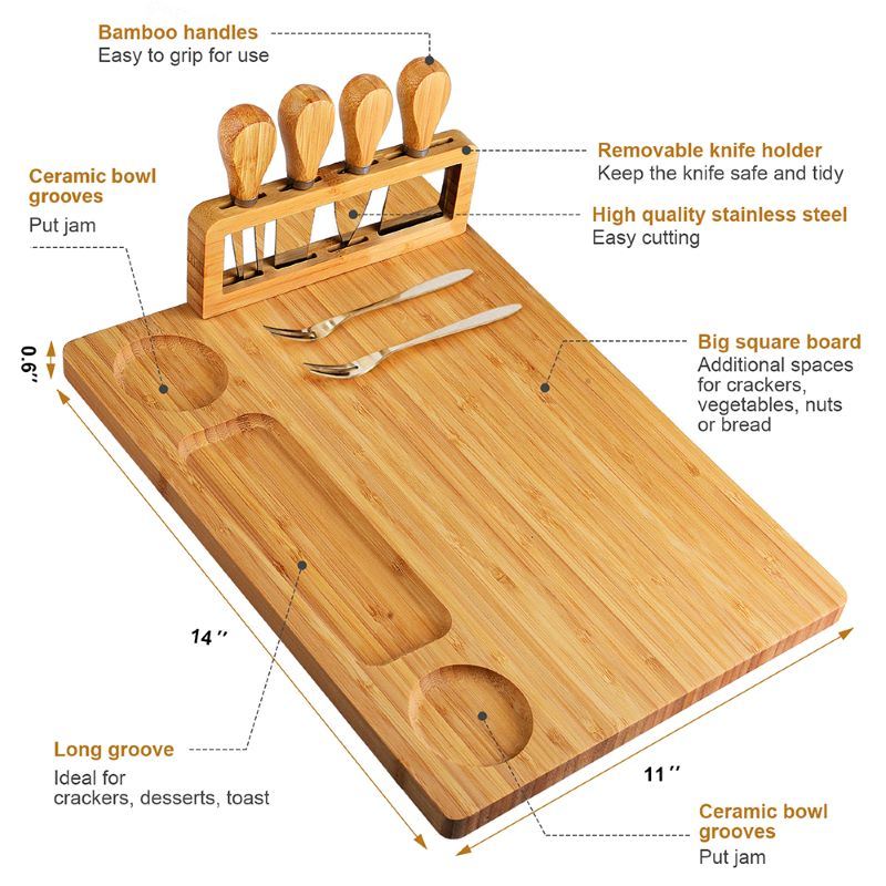 dropship Kitchen Bamboo Cheese Board Set Natural Bamboo Cutting Board