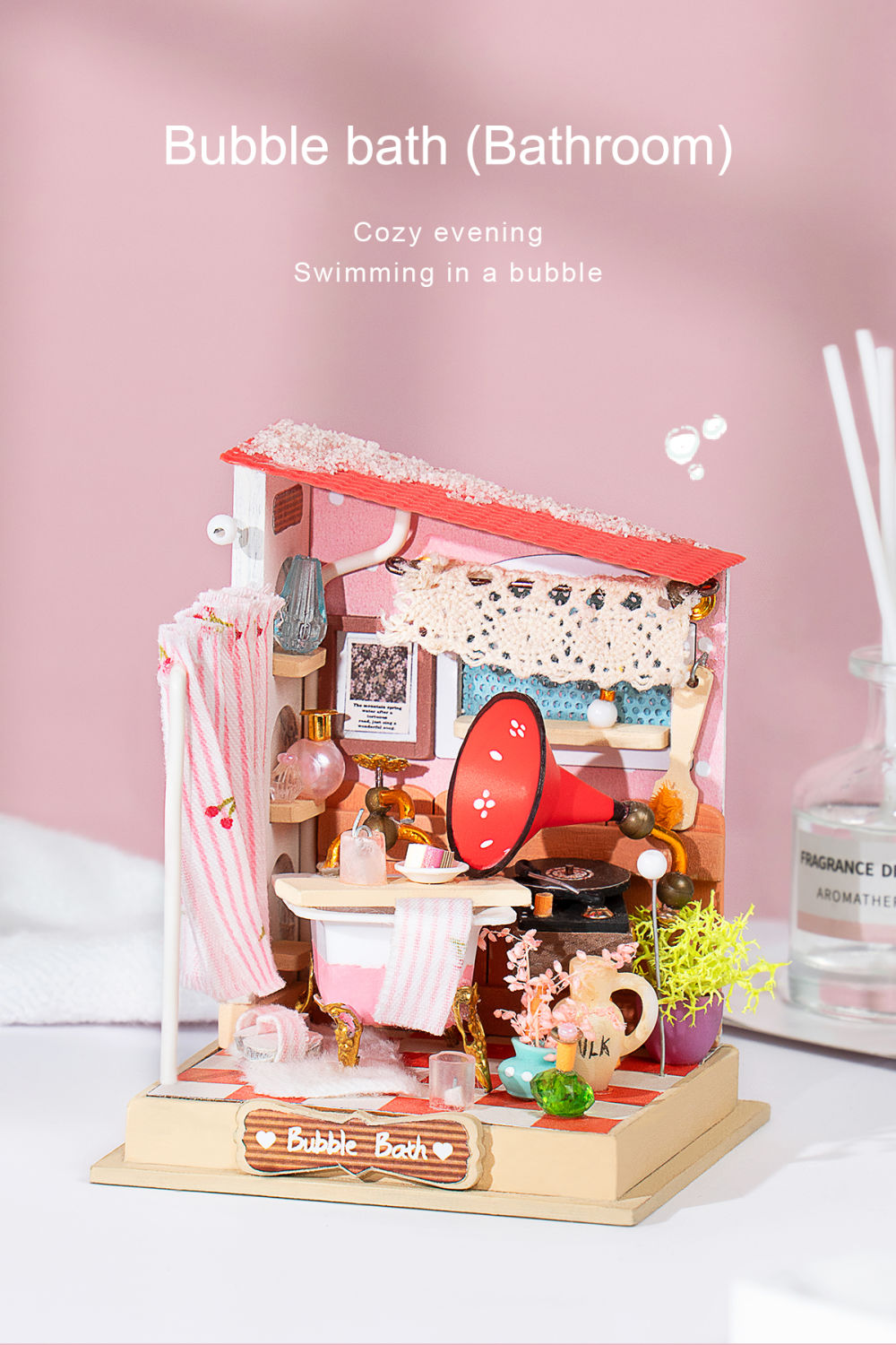 dropship Robotime DIY Taste Life Kitchen Doll House with Furniture Children Adult Miniature Dollhouse Bubble Bath Wooden Kits Toy Gift DS