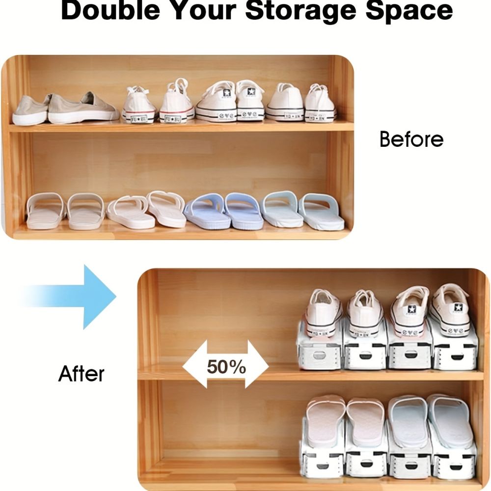 dropship 10pcs Plastic Adjustable Shoe Rack; Cabinet Shoe Storage Rack; Shoe Holder