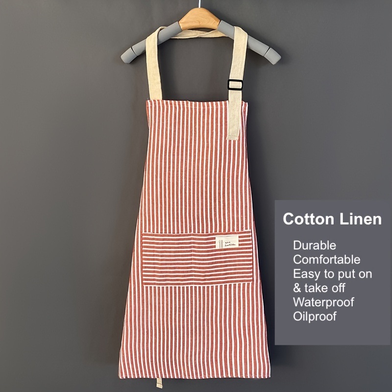 dropship 1pc Adjustable Kitchen Cooking Apron Cotton And Linen Machine Washable With 2 Pockets