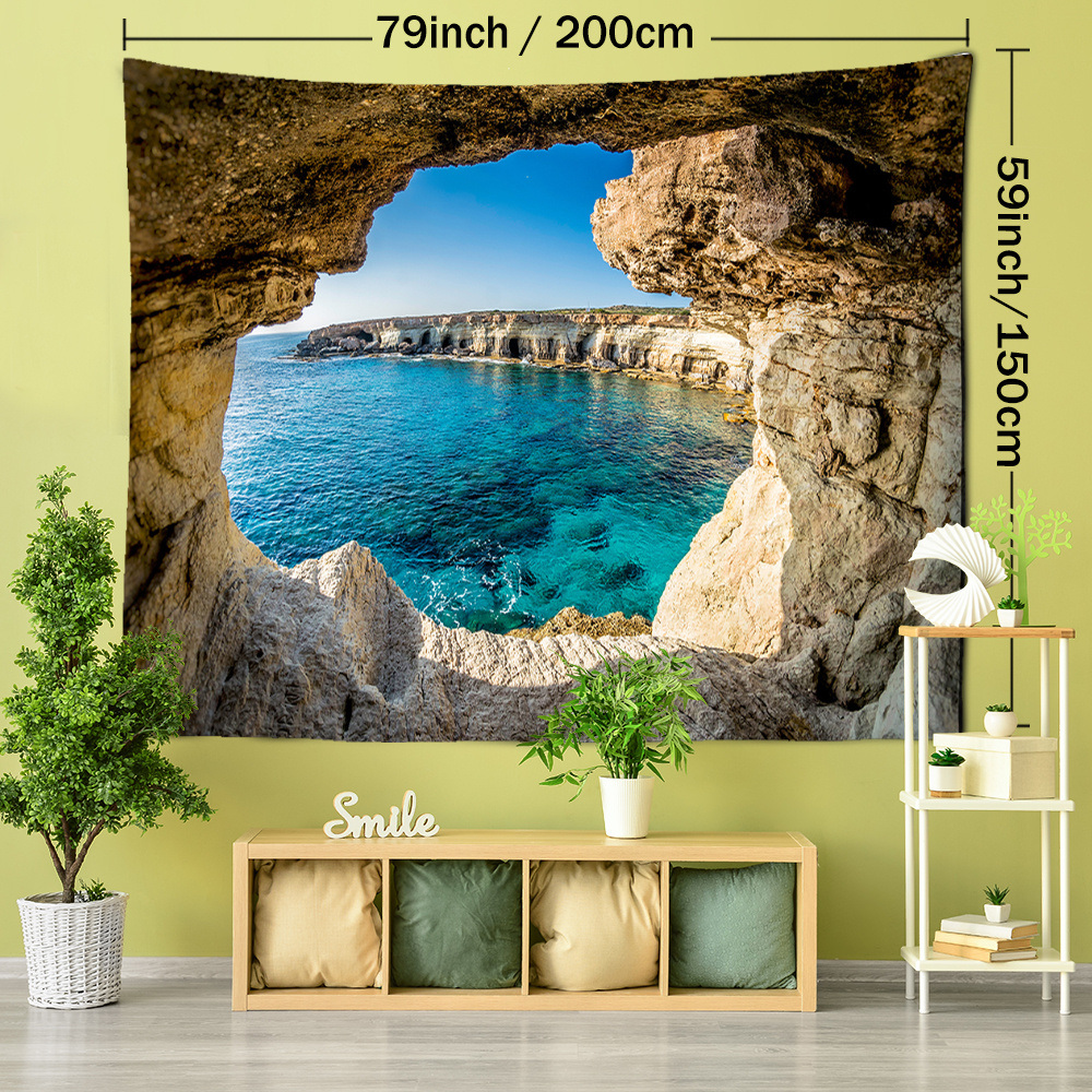 dropship 1pc Mountain Cave Seaside Landscape Tapestry Natural Scenery Bohemian Decoration; Free Installation Package Home Decor Living Room Bedroom Decoration