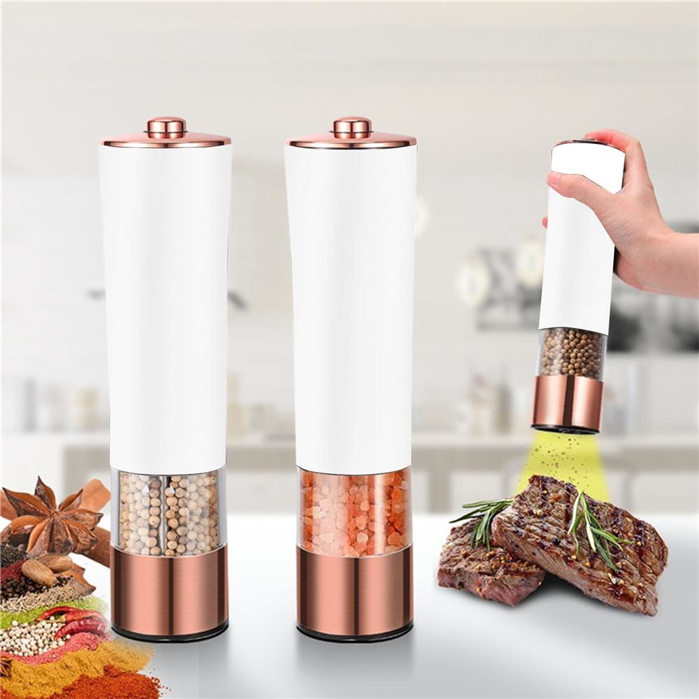 dropship 1PCS Electric Grinder Built In Light Adjustable Grind Size Stainless Steel Mill For Salt Pepper Spices Kitchen Tools