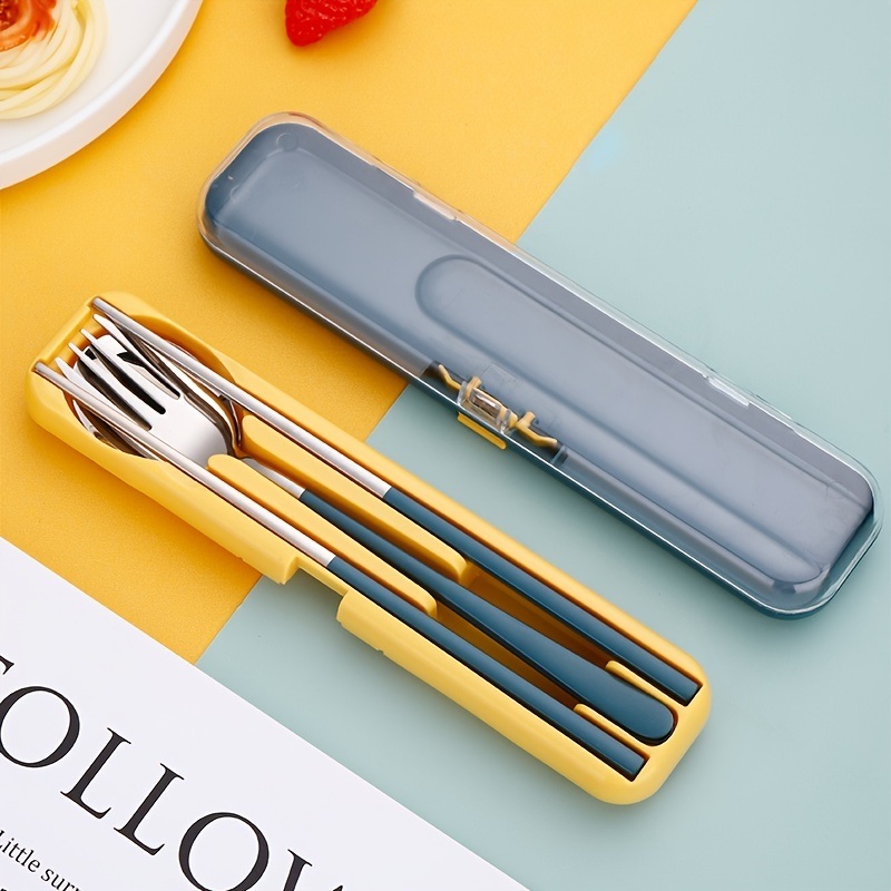 dropship 3pcs Portable Stainless Steel Cutlery Set; Fork Spoon Chopsticks With Case