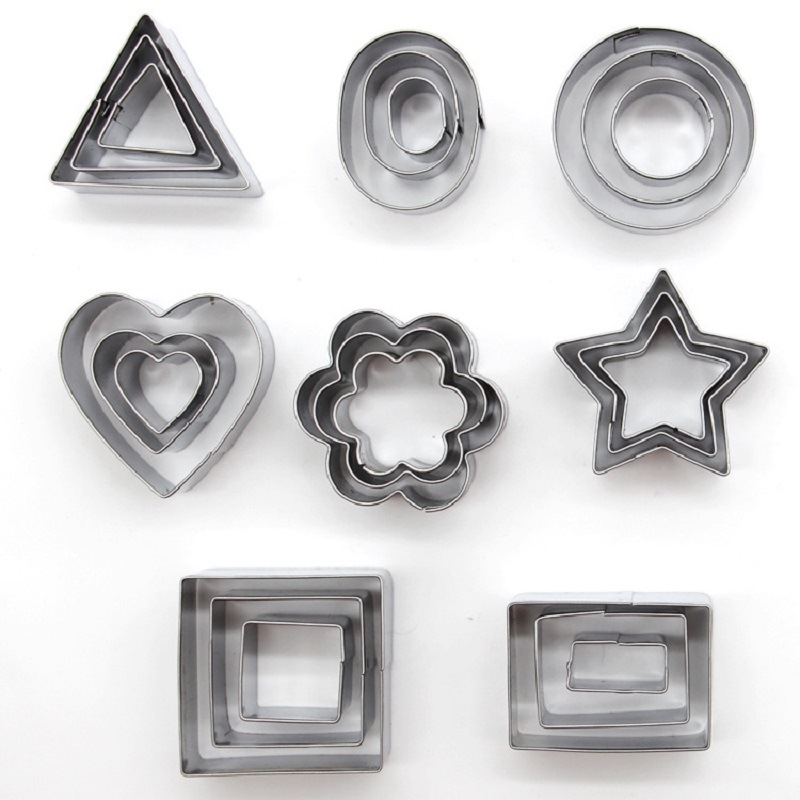 dropship 24 Pieces Biscuit Cutters Stainless Steel Cookie Cutters Fondant Geometric Shape Cutters for Baking