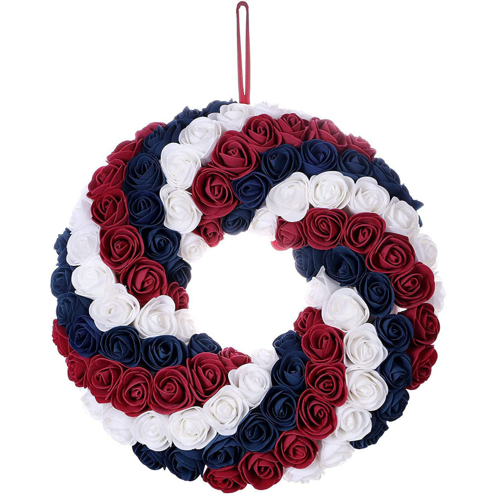 dropship Patriotic Americana Wreath; Boxwood Handcrafted Memorial Day Wreath Festival Garland Decoration