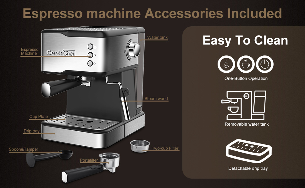 dropship Geek Chef Espresso Machine;  Espresso and Cappuccino latte Maker 20 Bar Pump Coffee Machine Compatible with ESE POD capsules filter;  950W;  1.5L Water Tank(Banned selling Amazon)