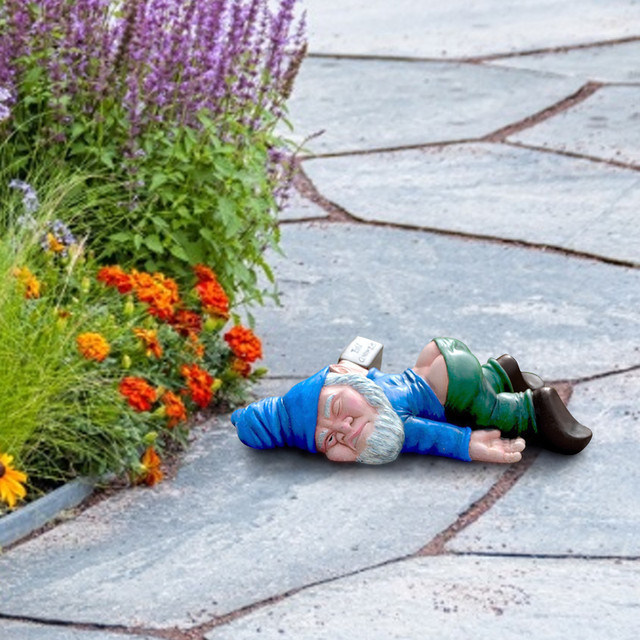 dropship 1pc Drunken Garden Gnome Statue; 5.91inch Resin Garden Gnome Crafts; Garden Decoration; Creative Garden Statue Decor; Weatherproof Funny Garden Gnome Ornament For Outdoor Indoor