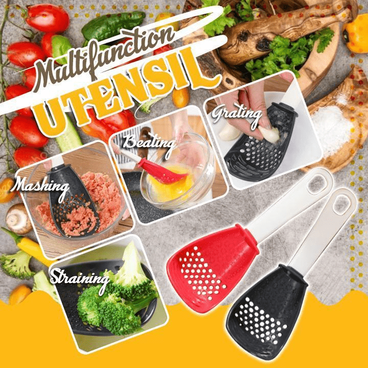 dropship New Multifunctional Kitchen Cooking Spoon Heat-resistant Hanging Hole Innovative Potato Garlic Press Colander Flour Sifter