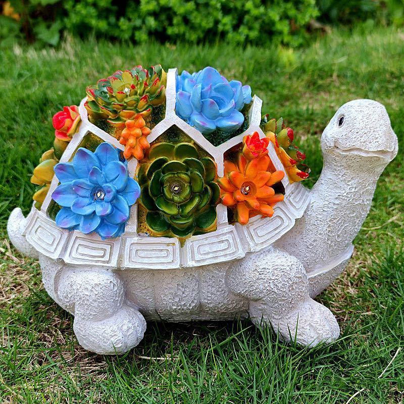 dropship Outdoor Solar LED Turtle Light Succulents Planter Stand Garden Gnomes Statue Ornament Resin Home Terrace Accesorries Decorations