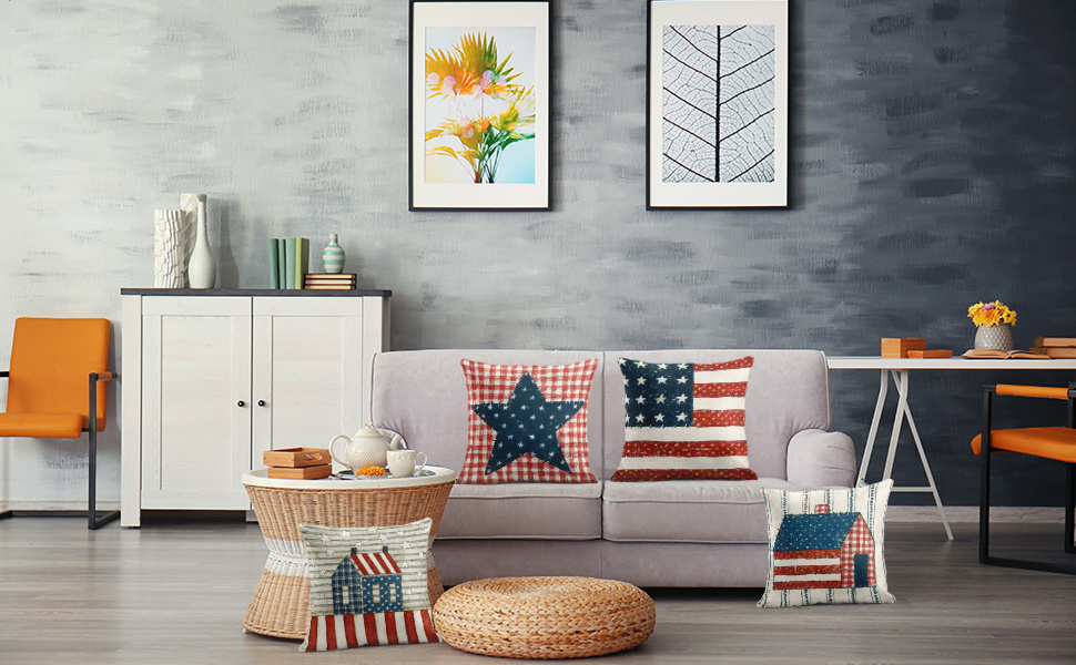 dropship Set of 4 Linen Throw Pillow Covers Day 4Th of July Independence Decorative Pillow Cases
