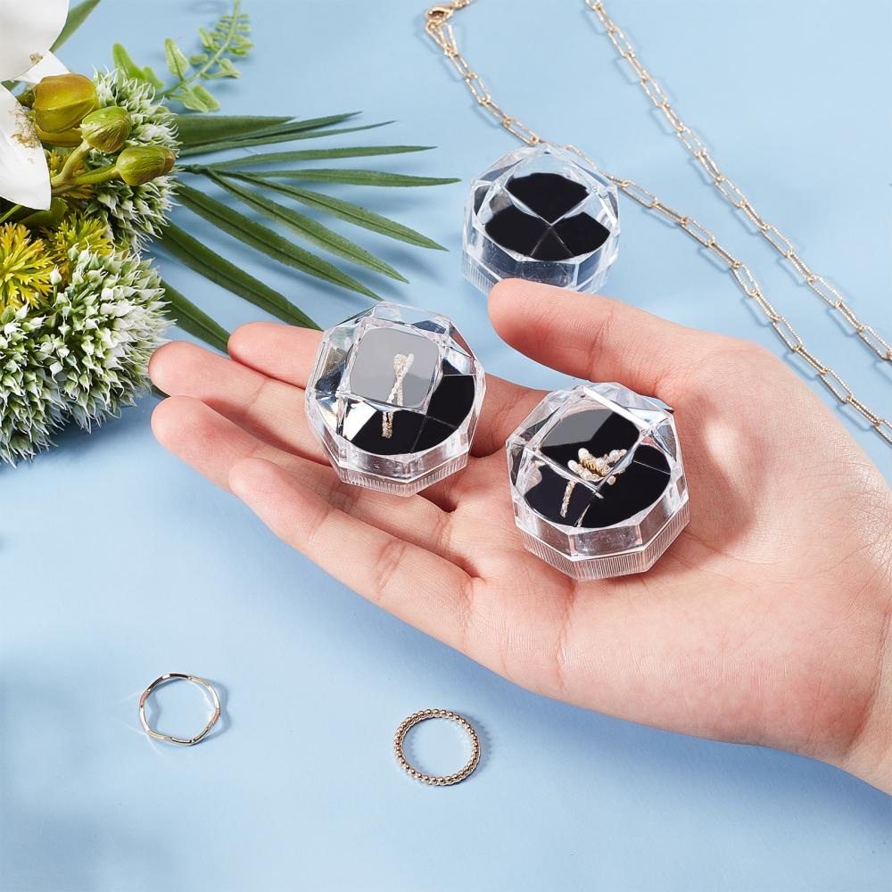 dropship 40pcs Black Clear Plastic Ring Boxes Crystal Earrings Jewelry Storage Boxes Display Organizer Case With Foam Insert
