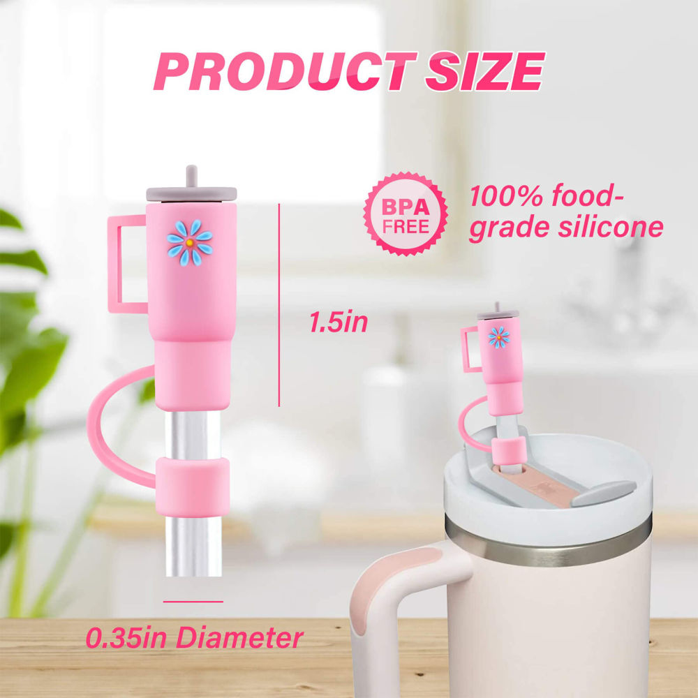dropship 4Pcs Cartoon Silicone Straw Stopper Cap Fit With Stanley Cup Tools Drinking Dust Cap Splash Proof Plugs It Glass Cup Decoration