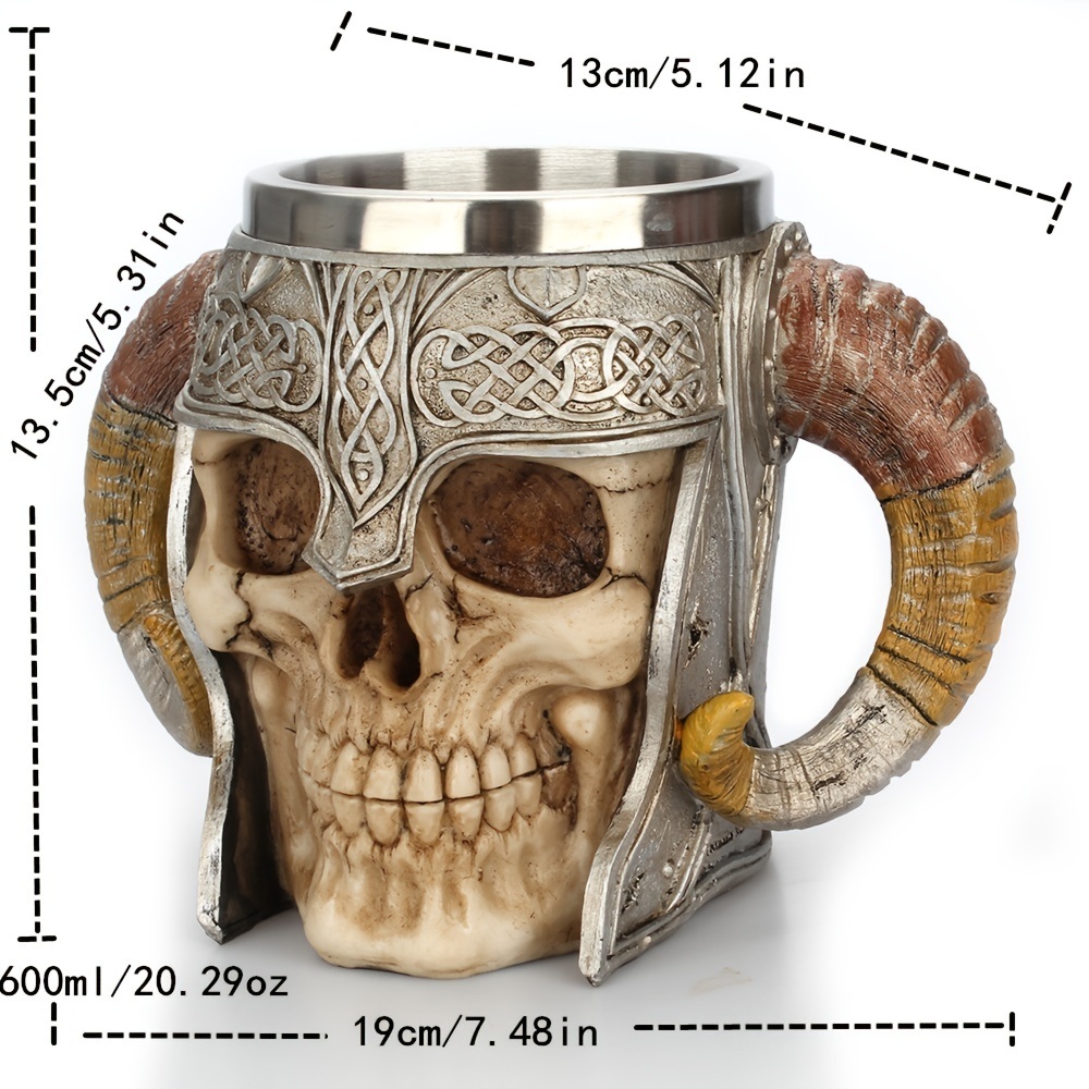 dropship 1pc Horn Cup; Skull Cup; Beer Glass; 3D Viking Skull Beer Mug; Coffee Cup; Stainless Steel Viking Drinking Mug With Double Ram Horn