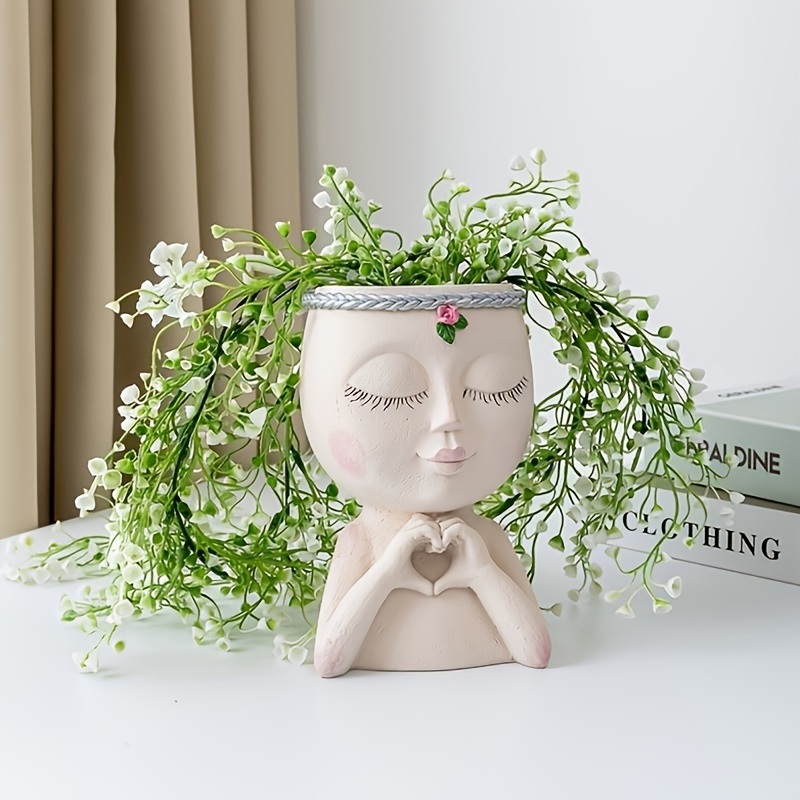 dropship 1pc Figure Flower Pot; Women Face Statue Vase Planter Ornaments; For Indoor Outdoor Home Decor Garden Patio (4.7*7.3*3.4in)