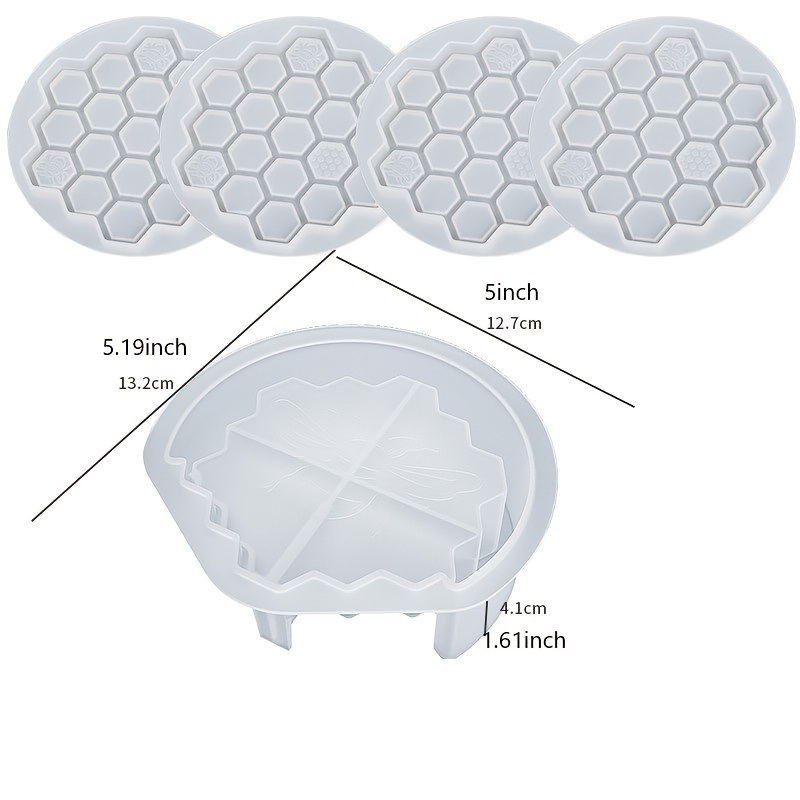 dropship 1pc/5pcs Crystal Drip Rubber Bee Coaster Honeycomb Honeycomb Coaster Setting Table Spacer Silicone Mold