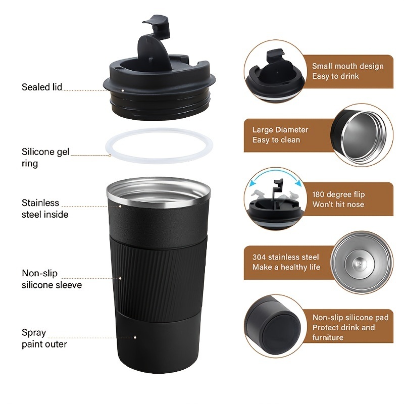 dropship 1pc; Stainless Steel Vacuum Insulated Tumbler; Coffee Travel Mug Spill Proof With Lid; Thermos Cup For Keep Hot/Ice Coffee; Tea And Beer