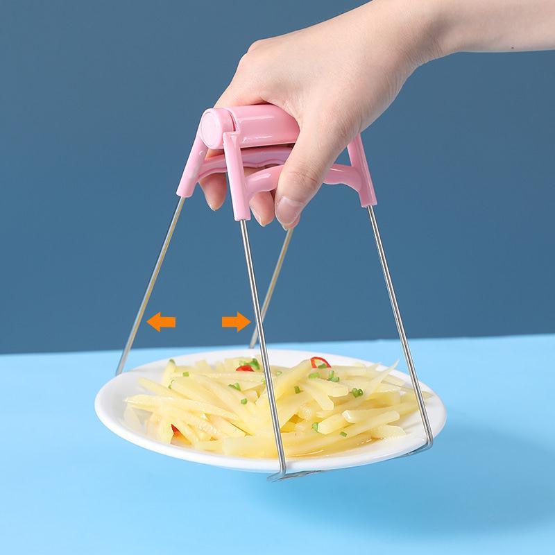 dropship 1pc Stainless Steel Gripper Clip; Bowl Plate Pot Pan Dish Clip; Foldable Anti-scalding Tray-lifter Pot Holder Kitchen Tool