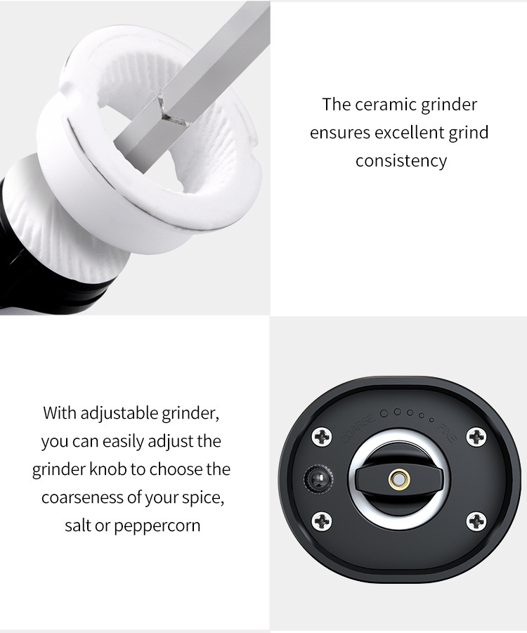 dropship 1pc Electric Salt And Pepper Grinder With Adjustable Coarseness Refillable; Pepper Mill; Battery Powered; Kitchen Automatic Grinder; Kitchen Gadgets