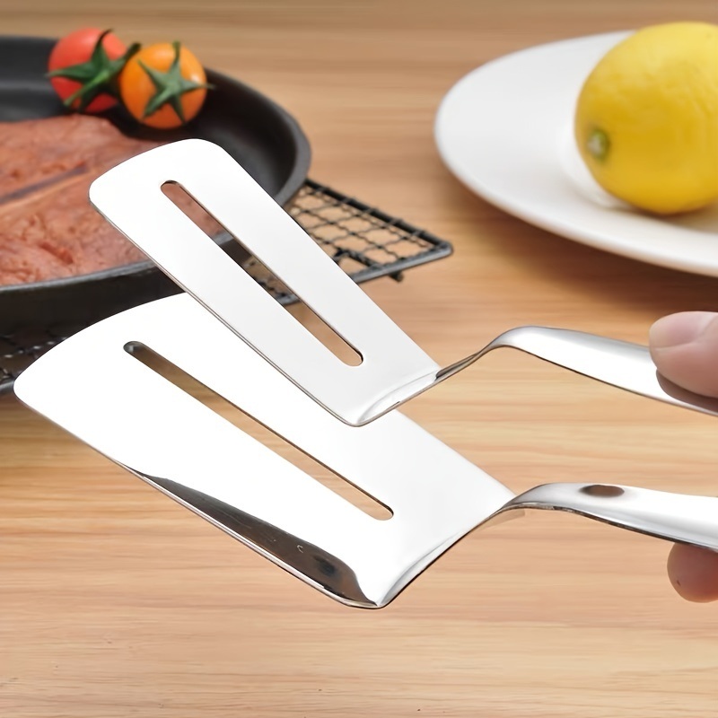 dropship 1pc Stainless Steel Steak Clamps; Kitchen Barbecue Food Flipping Spatula Tongs Clip For Burgers BBQ Pizza Pies Fish; Kitchen Bread Tongs