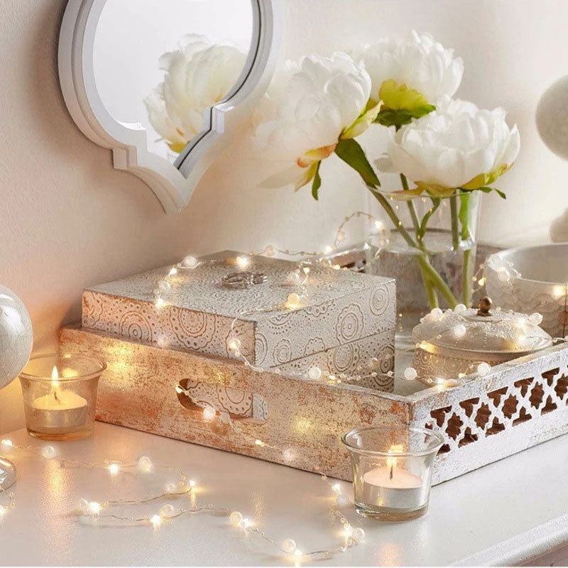 dropship 2/5/10m Pearl Wire Copper String Light Christmas Valentine Wedding Decoration for Home Wedding Party Mariage Garland Decoration