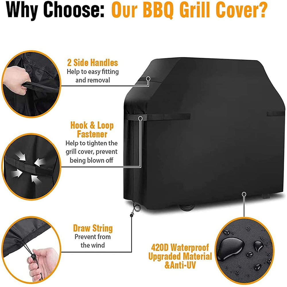 dropship Barbecue Cover Weatherproof 210d Oxford Cloth Tear-resistant Grill Hood With Self-adhesive Straps Storage Bag 145x61x117cm