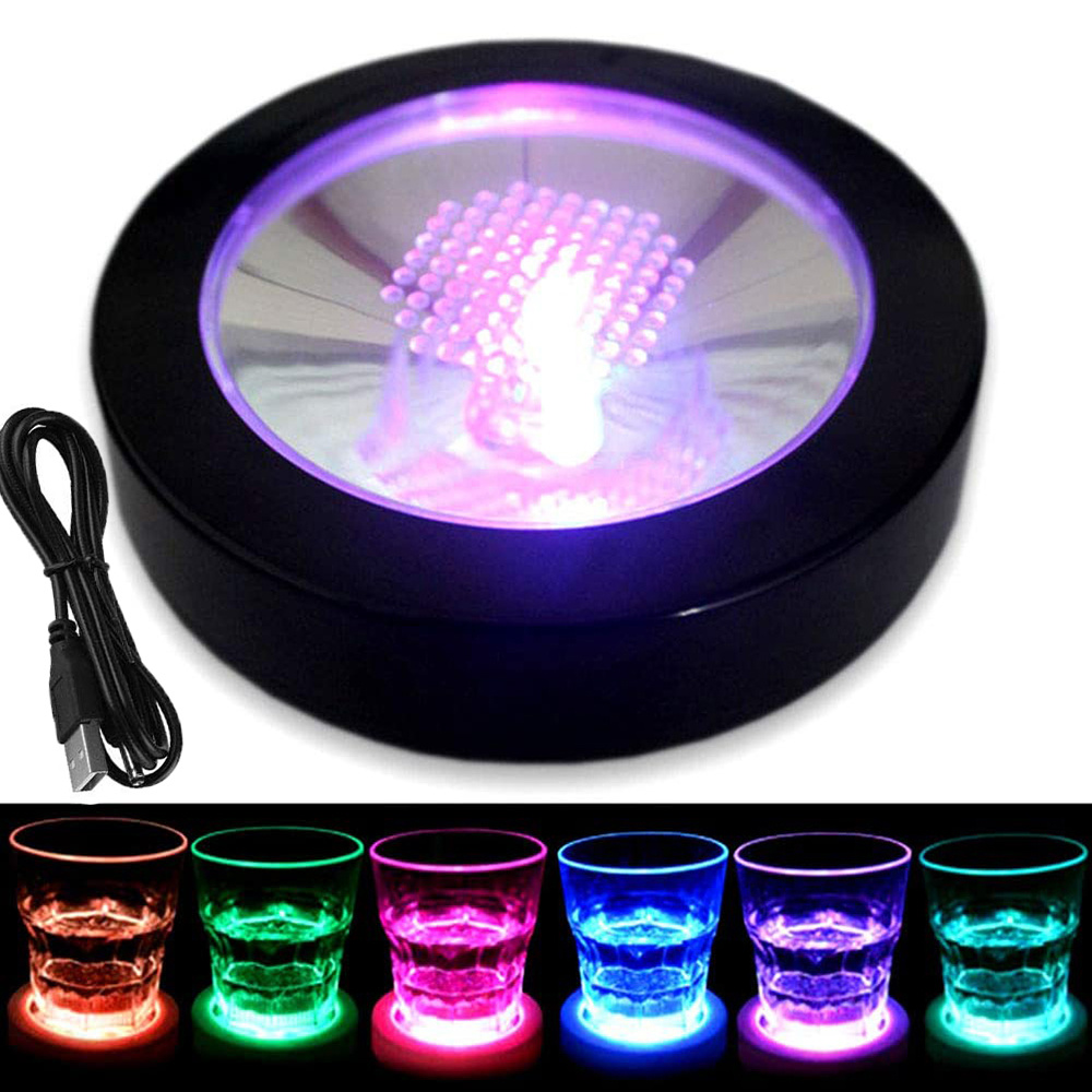 dropship Glow Bottle Sticker USB Rechargeable Coaster Led Coaster Light Flashing Cup Mat Multi Color Light Up Club Bar Wedding Decoration