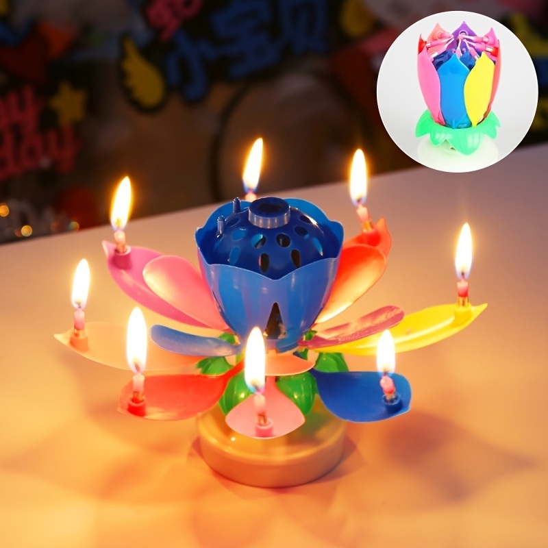 dropship 1pc Lotus Music Birthday Candle; Children's Creative Rotating Flowering Singing Lotus Lantern Cake Decoration