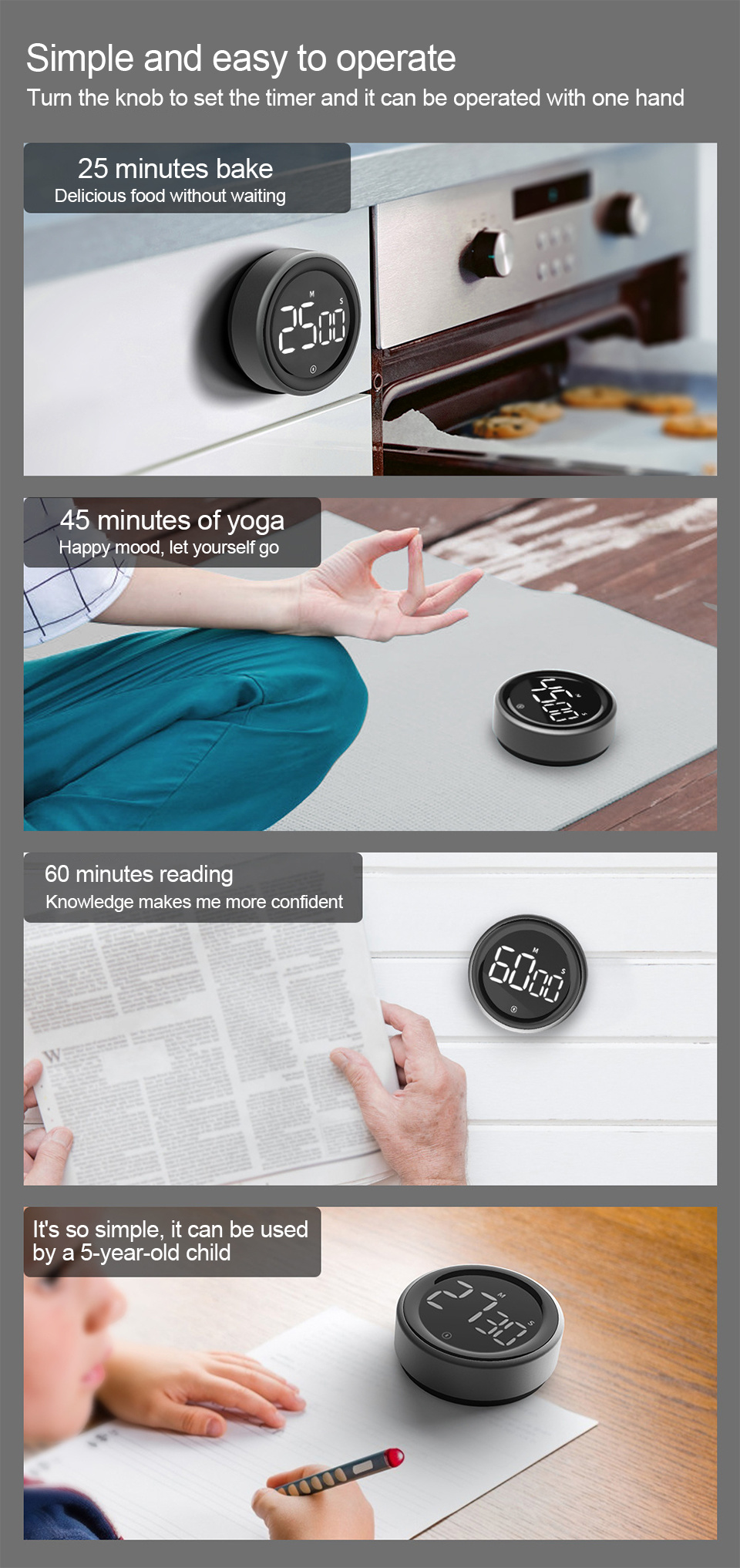 dropship Digital Timer LCD Screen Electronic Rotation Timing Reminder Alarm Clock Study Stopwatch Kitchen Baking Magnetic Countdown Timer