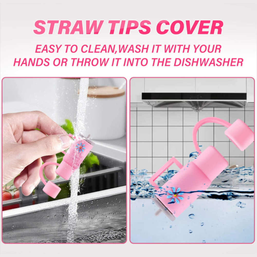 dropship 4Pcs Cartoon Silicone Straw Stopper Cap Fit With Stanley Cup Tools Drinking Dust Cap Splash Proof Plugs It Glass Cup Decoration
