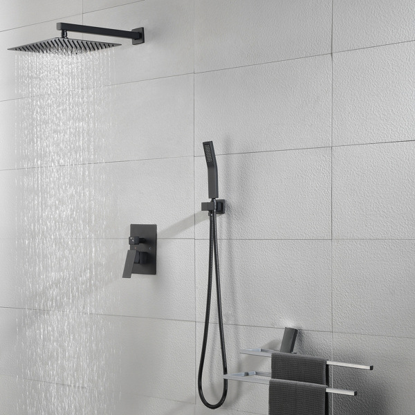 dropship Matte Black Shower Set System Bathroom Luxury Rain Mixer Shower Combo
