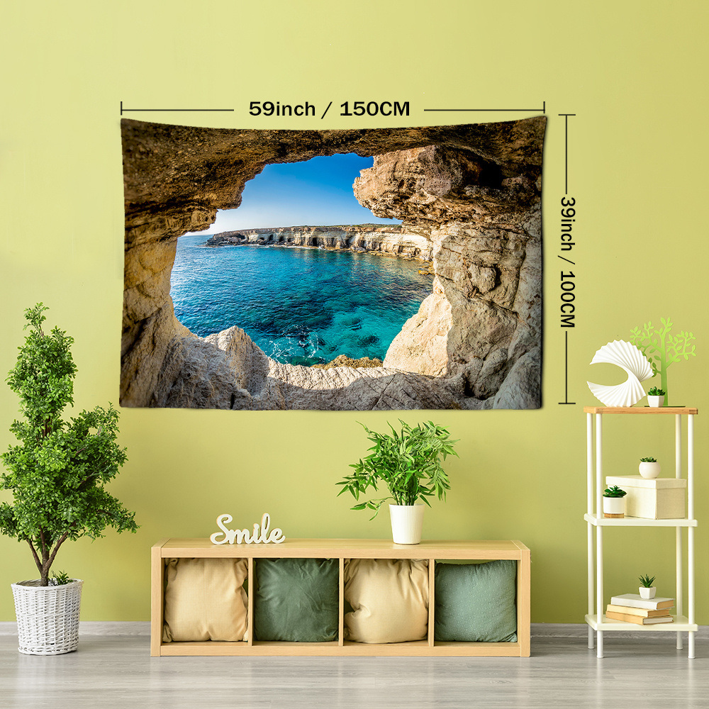 dropship 1pc Mountain Cave Seaside Landscape Tapestry Natural Scenery Bohemian Decoration; Free Installation Package Home Decor Living Room Bedroom Decoration