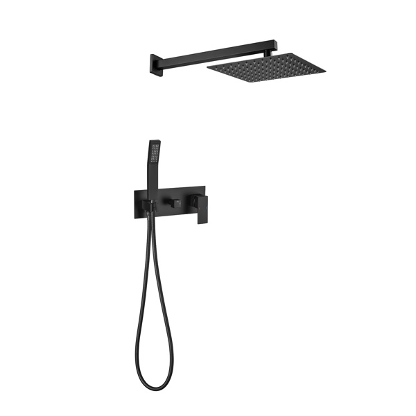 dropship Brass Matte Black Shower Faucet Set Shower System 10 Inch Rainfall Shower Head with Handheld Sprayer Bathroom Luxury Rain Mixer Combo