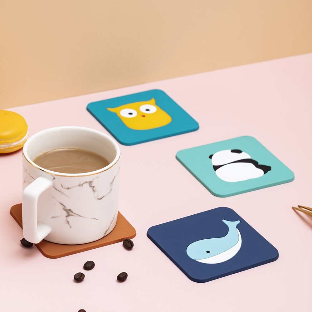 dropship Cartoon Animal Silicone Trivet Set (4pcs Set; 2 Of 6in & 2 Of 3.35in) Heat Resistant & Waterproof Kitchen Coasters; Hot Dish Pads; Cooking & Serving Accessories