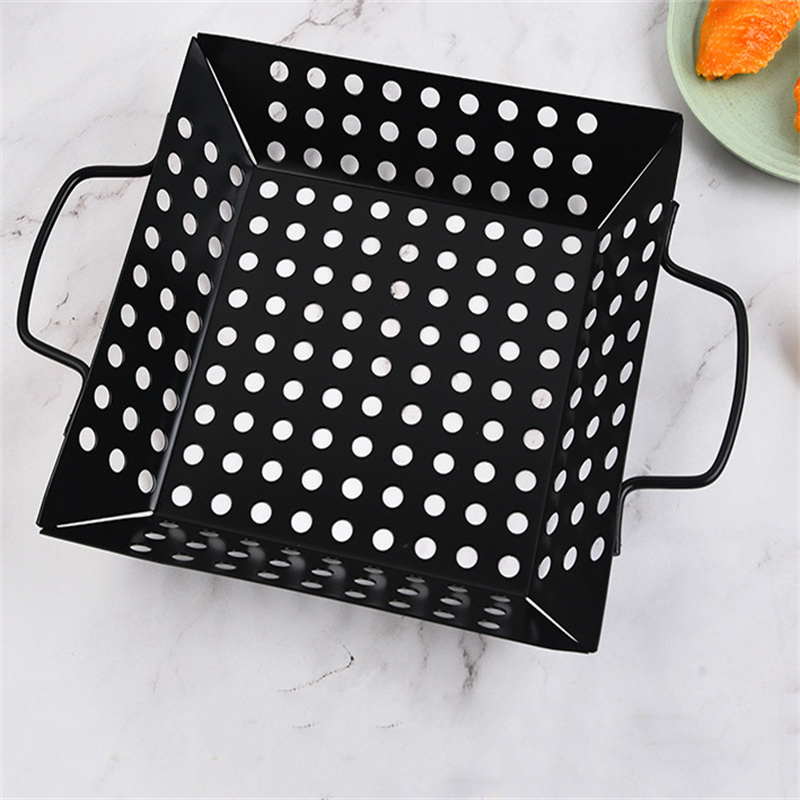 dropship 1pc Square Carbon Steel Barbecue Tray Vegetable Fruit Drain Basket Multifunctional Kitchen Tool