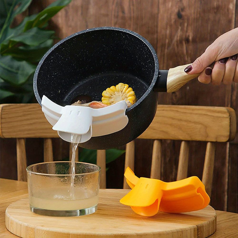 dropship 1pc; Anti-Spill Silicone Slip On Pour Soup Spout Funnel; Kitchen Dedicated Anti-Spill Pots Round Edge Deflector Pour Soup Funnel Duckbill Diversion Mouth