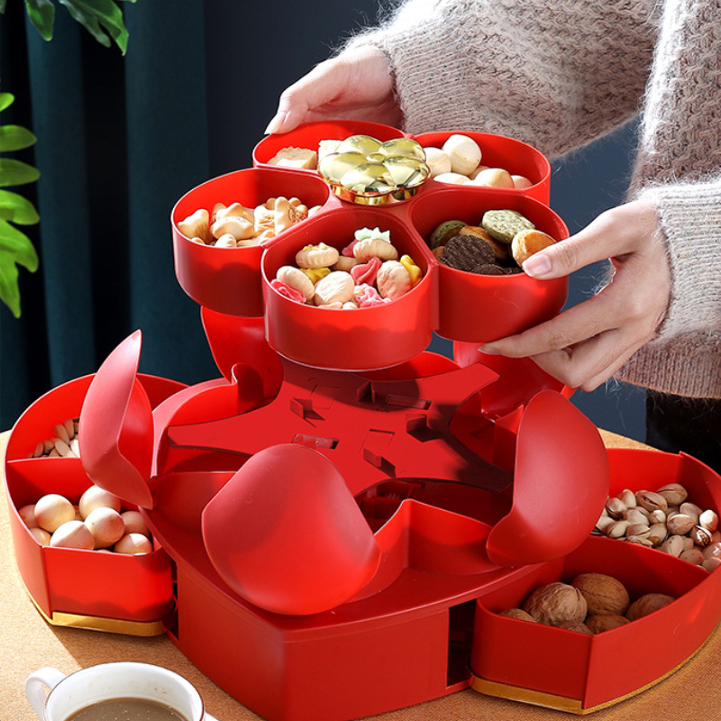dropship 1pc Heart-shaped Dried Fruit Plate Nut Storage Box Home Living Room Coffee Table Snack Box Fruit Plate Chinese New Year Rotating Candy Box